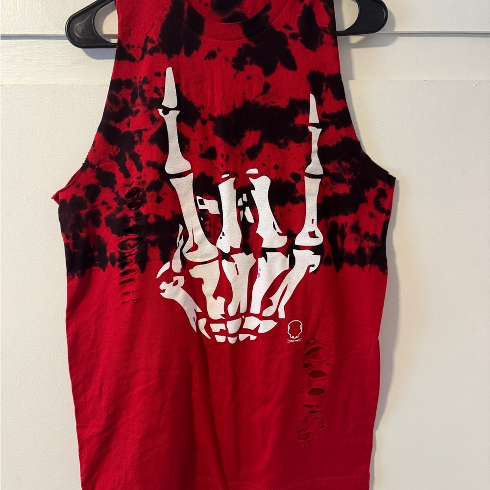 The Drive Clothing Red and Black Skeleton Graphic Tank Top